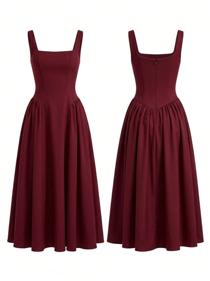 Square Neck Fit And Flare Midi Dress
