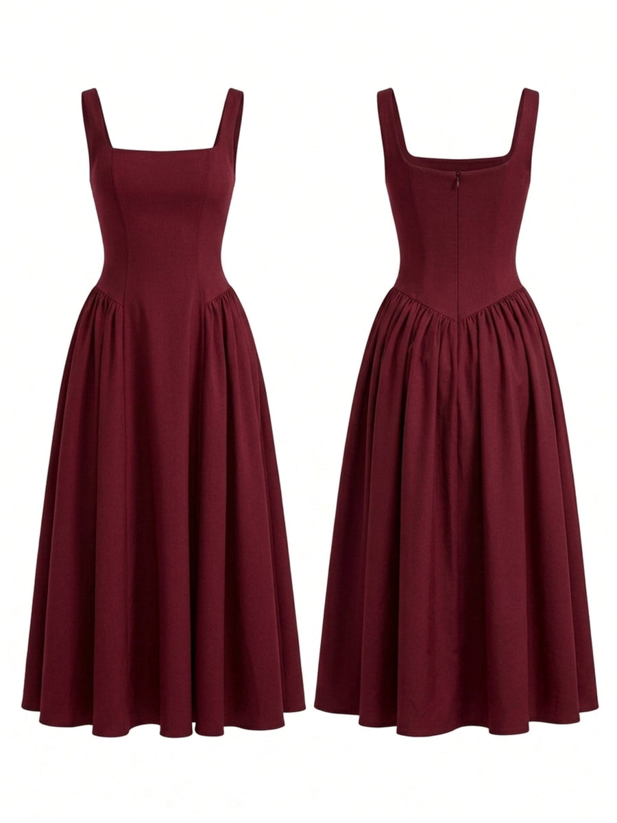 Square Neck Fit And Flare Midi Dress