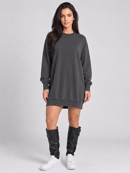 Women's Washed Oversized Crew Neck Sweatshirt Dress