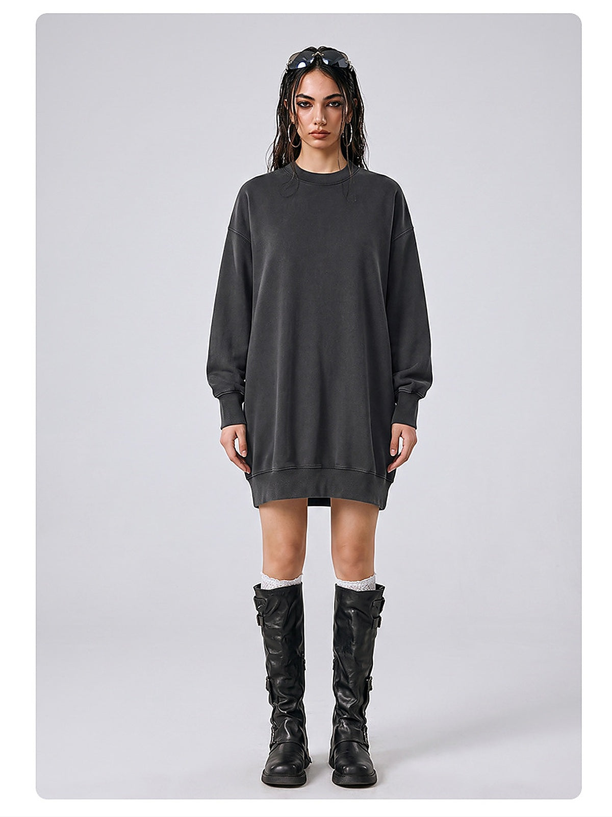 Women's Washed Oversized Crew Neck Sweatshirt Dress