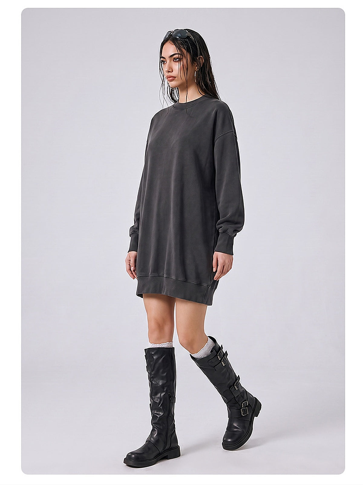 Women's Washed Oversized Crew Neck Sweatshirt Dress