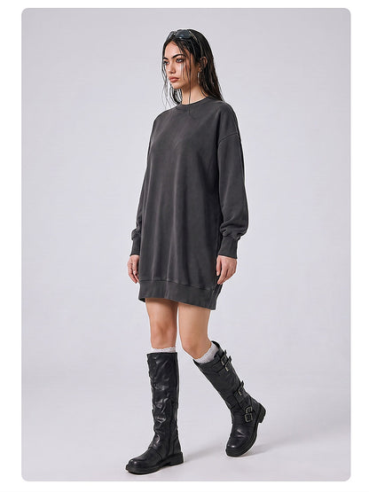 Women's Washed Oversized Crew Neck Sweatshirt Dress