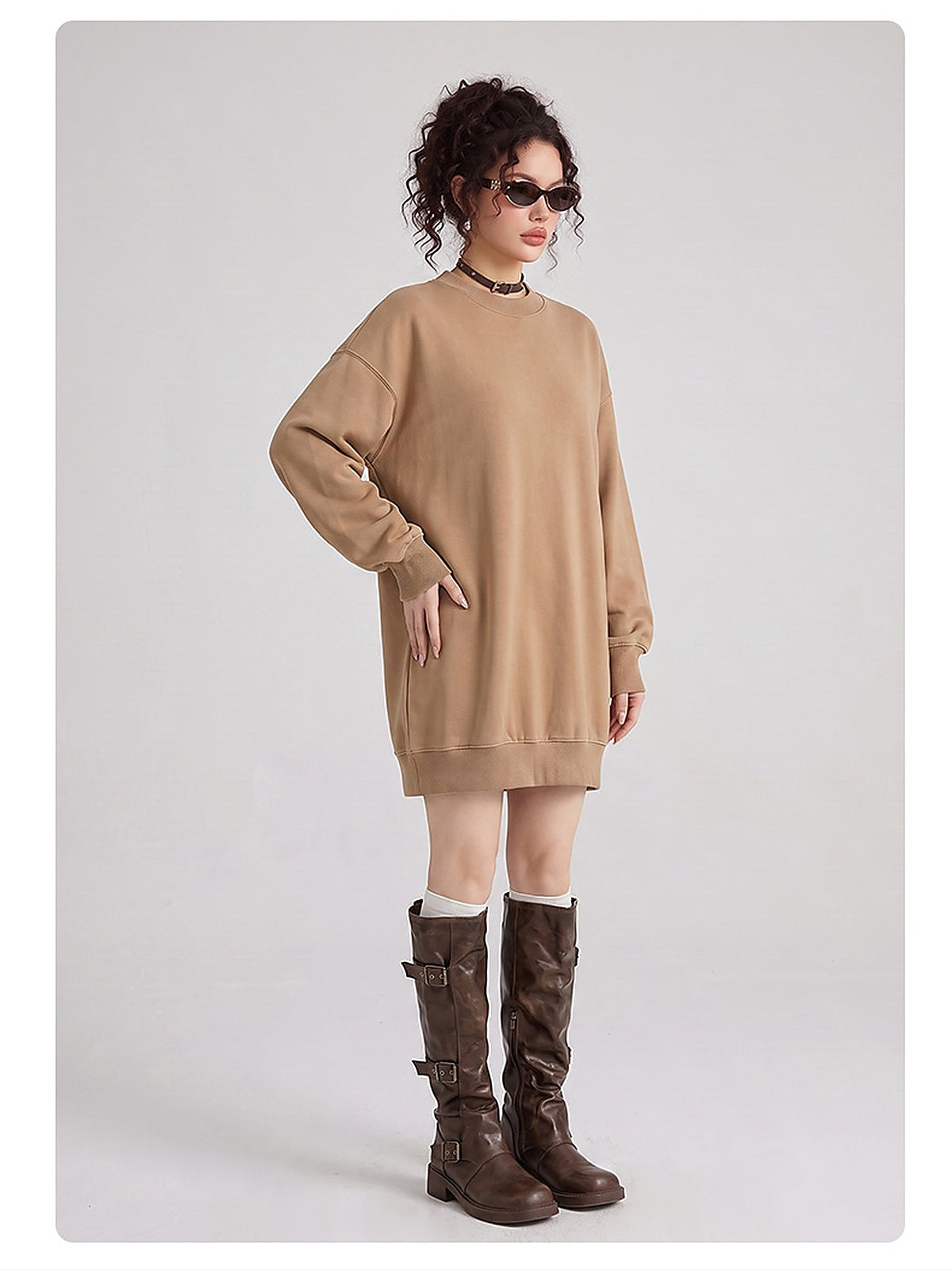 Women's Washed Oversized Crew Neck Sweatshirt Dress