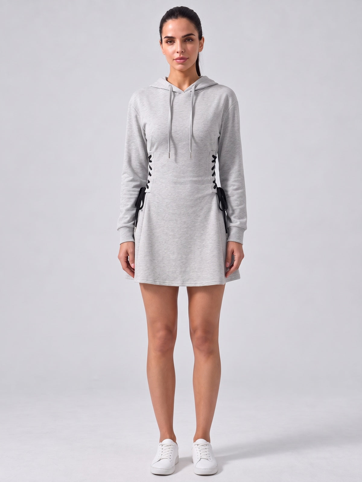 Women's Hooded Mini Dress with Corset-Style Side Lacing
