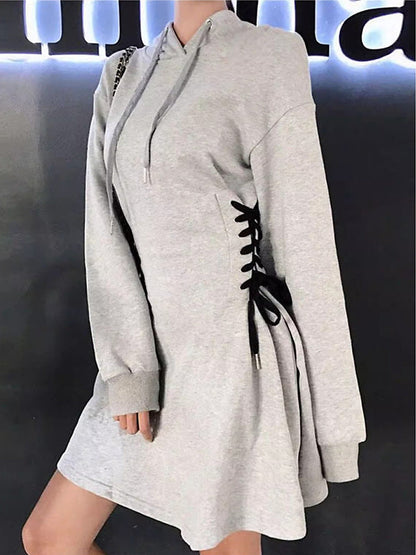 Women's Hooded Mini Dress with Corset-Style Side Lacing