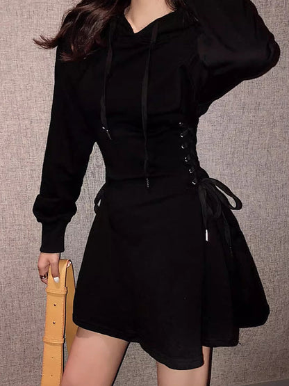 Women's Hooded Mini Dress with Corset-Style Side Lacing