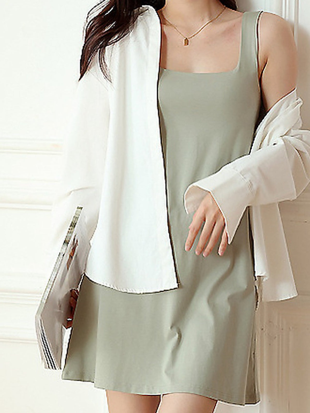 Built-in Bra Pad Square Neck Midi Slip Dress