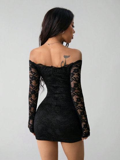 Lace Off-Shoulder Bodycon Mini Dress