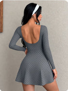Polka Dot Long Sleeve Tie-Waist Skort Dress