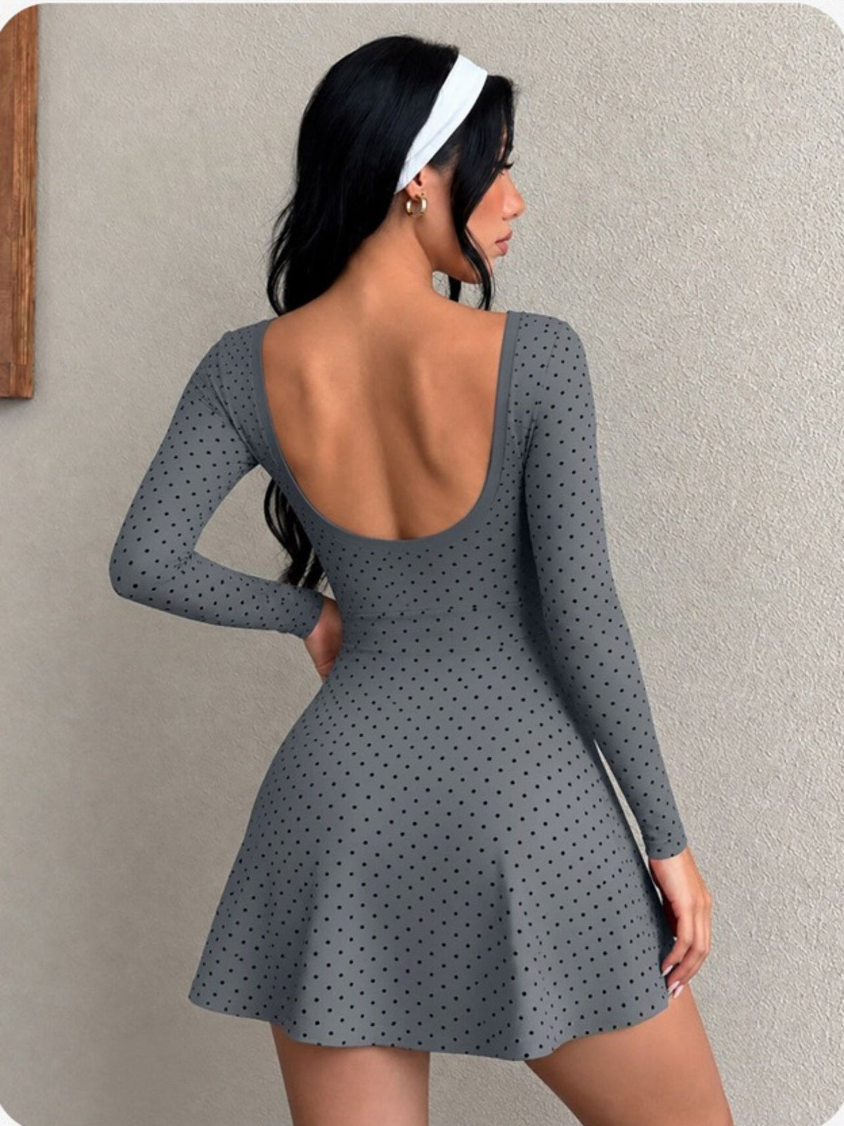Polka Dot Long Sleeve Tie-Waist Skort Dress