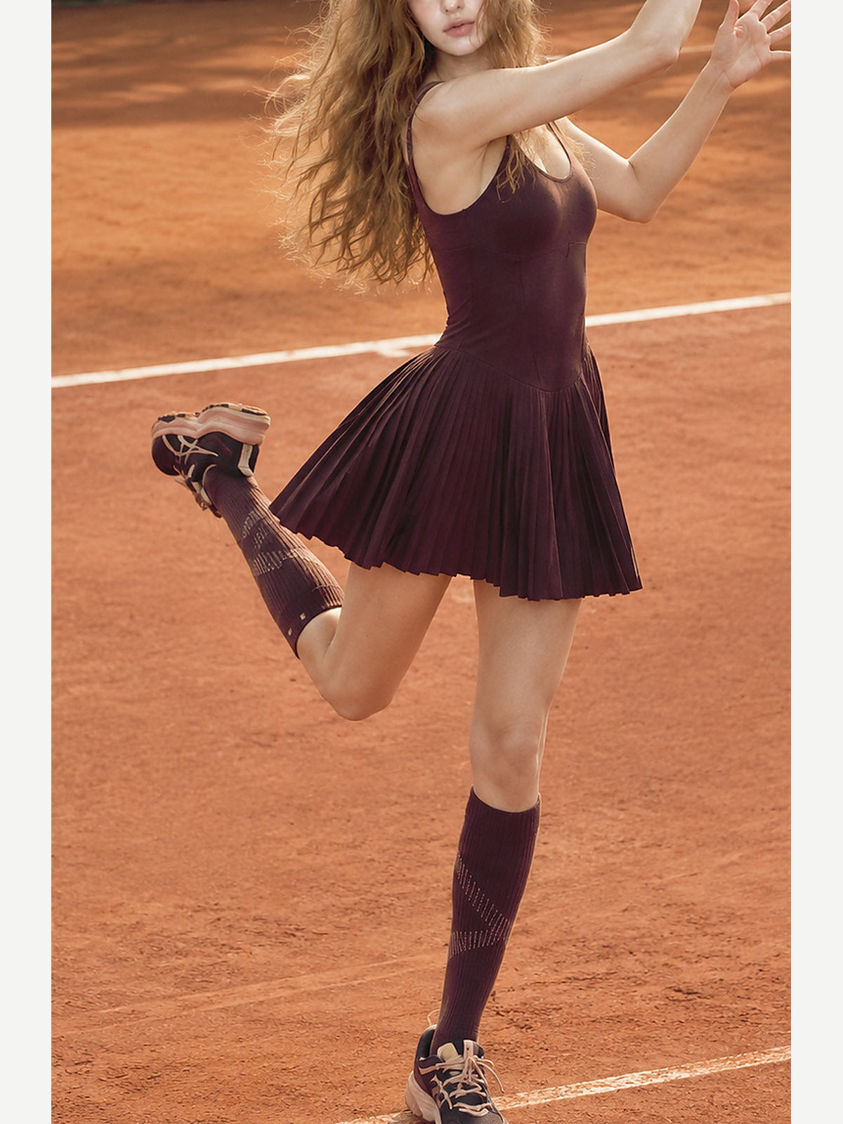 Women's Pleated Tennis Dress with Removable Long-Sleeve Shrug
