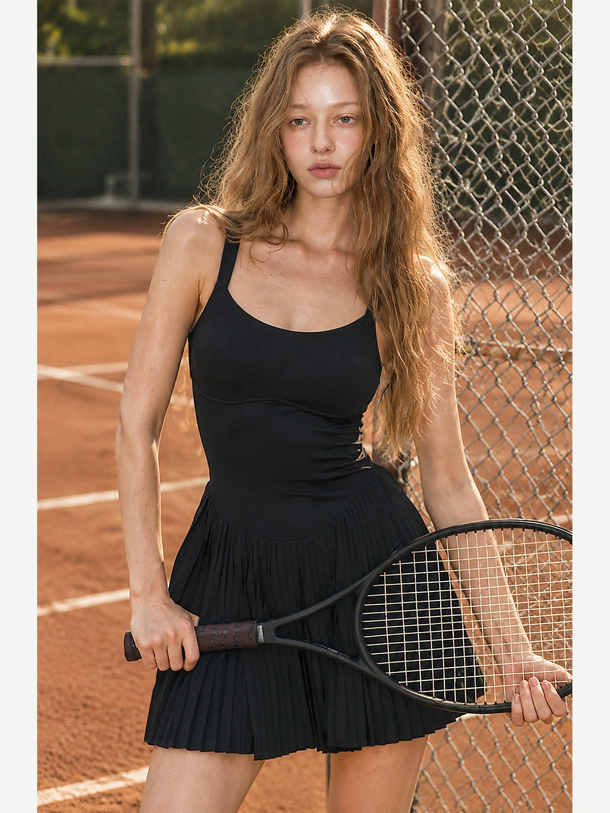 Women's Pleated Tennis Dress with Removable Long-Sleeve Shrug