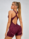 Sexy Leopard Print Cross Back Deep V Back Scrunch Bum Romper