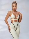 Cutout Ribbed Active Jumpsuit With Contrast Piping