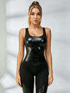 Glossy Faux-Leather Contour Jumpsuit