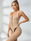 Zip‑Front Contrast Cutout Compression Jumpsuit