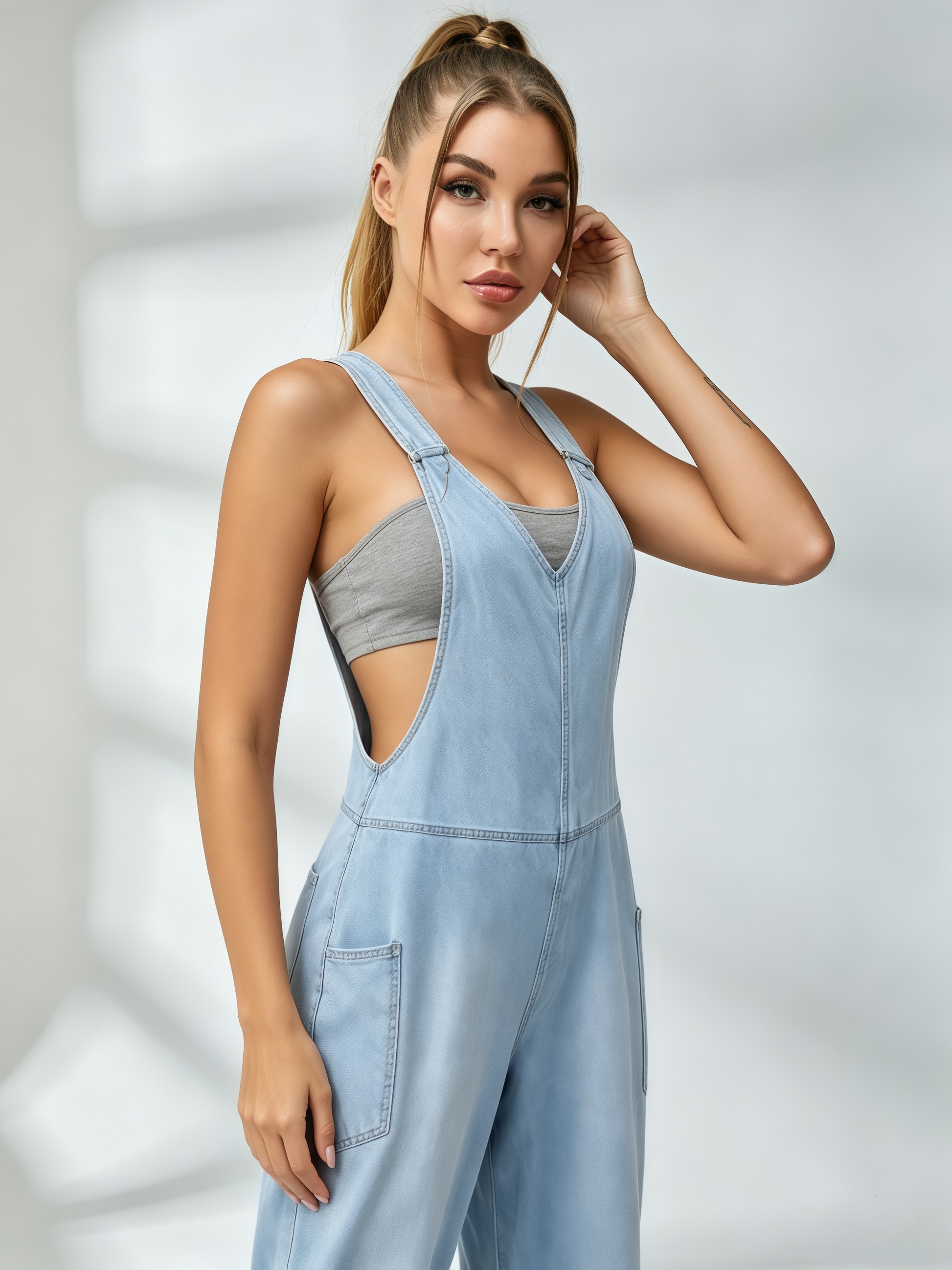 Light‑Wash Wide‑Leg Denim Overall