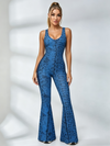 Snake-Print Cross-Back Cutout Flared Jumpsuit