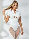 Half-Zip Cutout Top & Mesh-Panel Jumpsuit