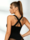Crisscross Halter Mesh Cutout Compression Jumpsuit
