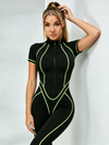 Neon Contrast Piping Zip Up Workout Jumpsuit