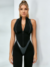Sleeveless Half-Zip Grey Panel Full-Length Jumpsuit