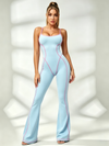 Crisscross Back Pink Trim Flare Jumpsuit