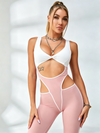 White Twist Top Pink Cutout Color Block Jumpsuit
