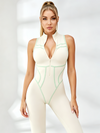 Sleeveless Half Zip Stand Collar Full Length Jumpsuit