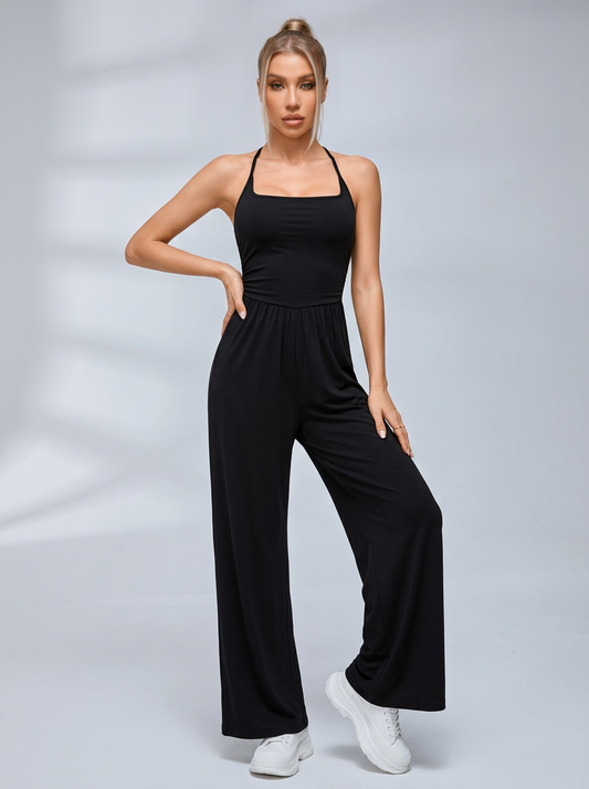 Criss Cross Back Cutout Wide Leg Jumpsuit