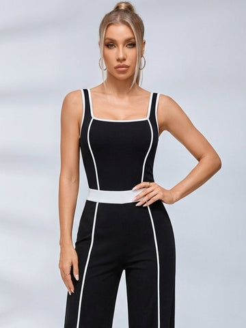 Contrast Piping Wide Leg Jumpsuit