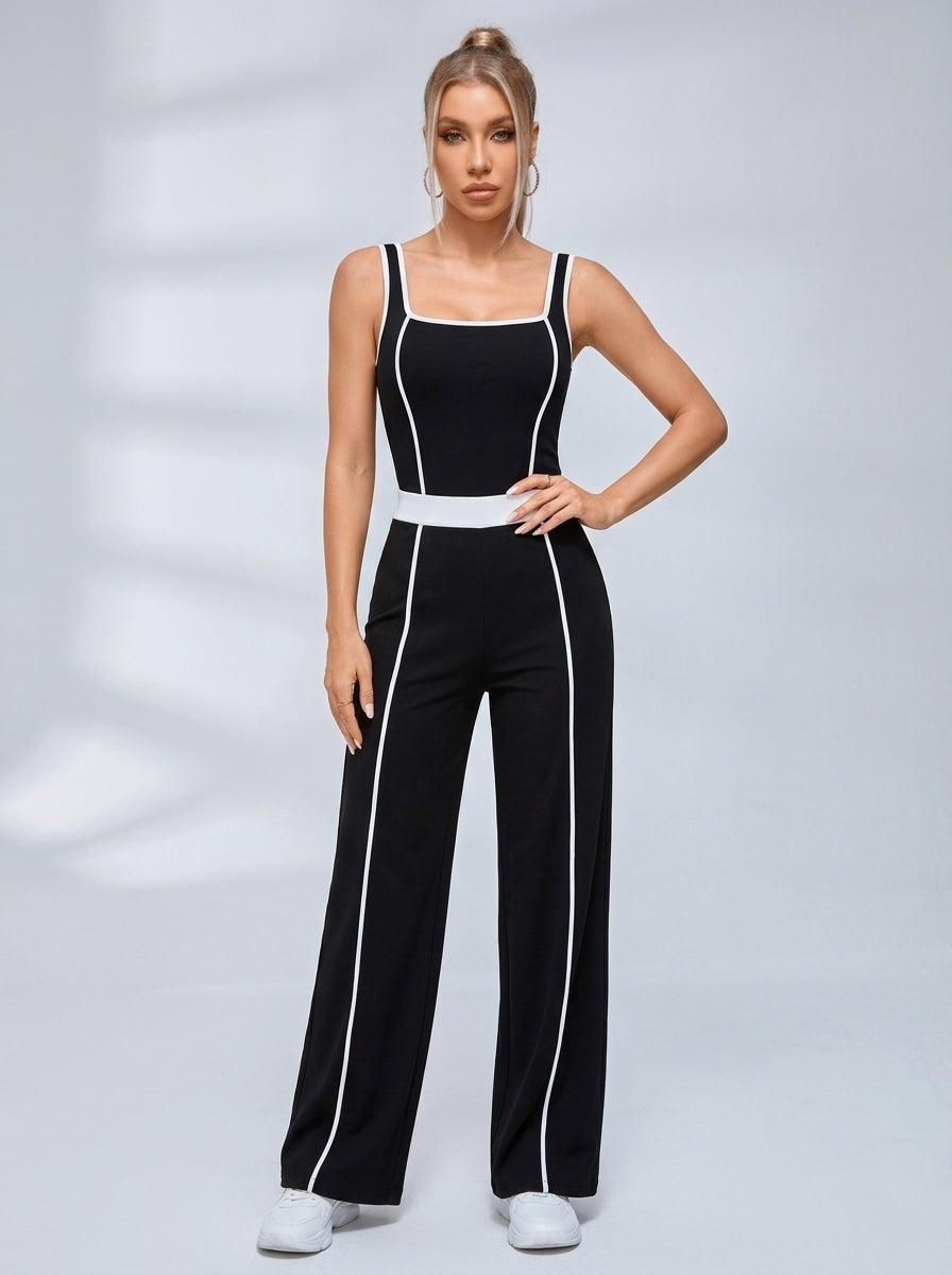 Contrast Piping Wide Leg Jumpsuit