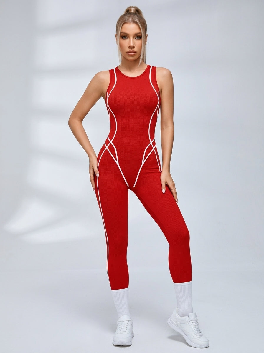 Contrast Piping Sleeveless Workout Jumpsuit