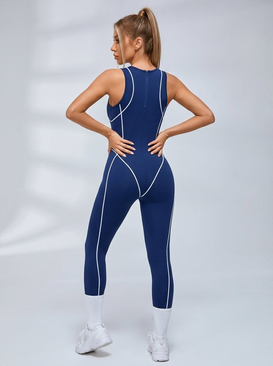 Contrast Piping Sleeveless Workout Jumpsuit