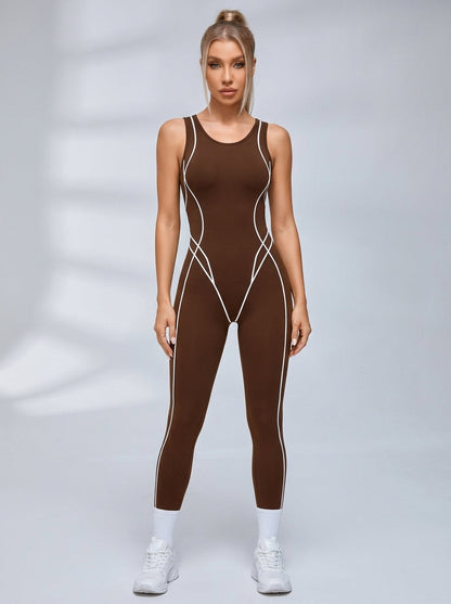 Contrast Piping Sleeveless Workout Jumpsuit
