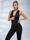 Sleeveless Zip Front Mesh Back Flared Jumpsuit