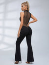 Sleeveless Zip Front Mesh Back Flared Jumpsuit