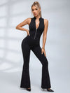 Sexy Sheer Mesh Back Deep V Back Scrunch Bum Zipper Jumpsuit