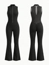 Sexy Sheer Mesh Back Deep V Back Scrunch Bum Zipper Jumpsuit