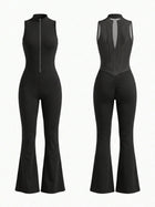 Sleeveless Zip Front Mesh Back Flared Jumpsuit