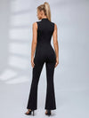 Sleeveless Half Zip Color Block Flared Jumpsuit