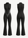 Sleeveless Half Zip Color Block Flared Jumpsuit