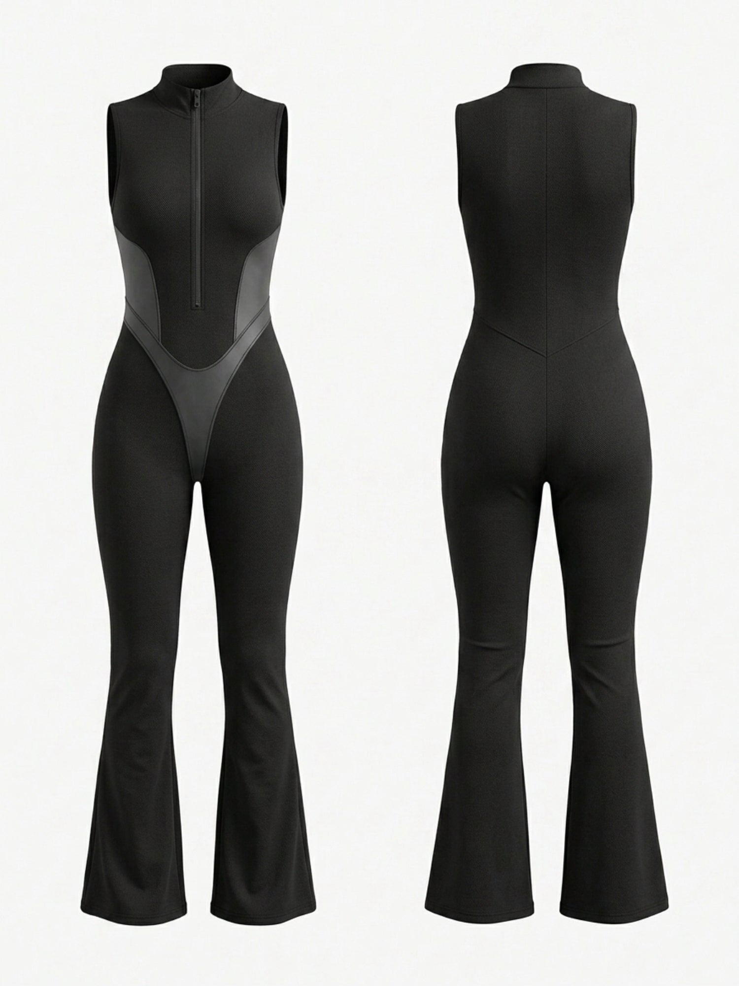 Sleeveless Half Zip Color Block Flared Jumpsuit