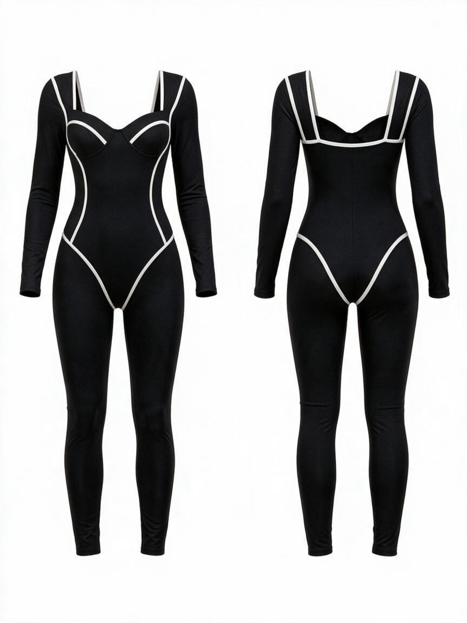 Sweetheart Neckline Long Sleeve Yoga Jumpsuit