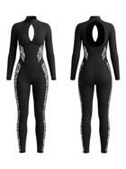 Lace Panel Zip‑Front Open Back Long Sleeve Jumpsuit