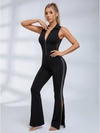 High Stretch See‑Through Back Flare Jumpsuit