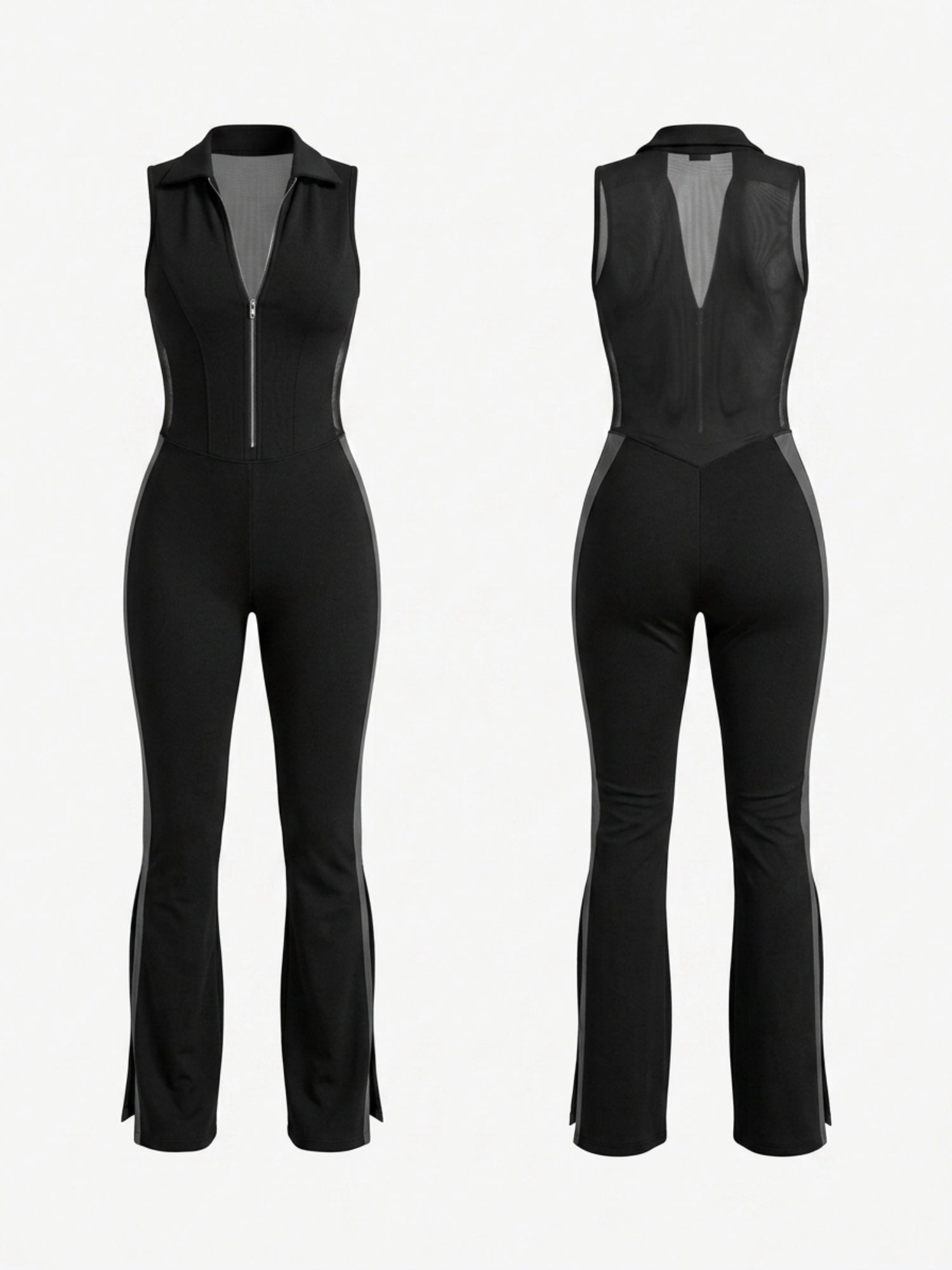 High Stretch See‑Through Back Flare Jumpsuit
