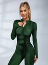Half‑Zip Long Sleeve Printed Bodycon Jumpsuit