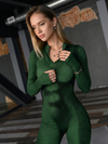 Half‑Zip Long Sleeve Printed Bodycon Jumpsuit