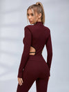 Zip Front Cutout Long Sleeve Flare Leg Jumpsuit